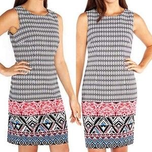 Mario Serrani Italy US 2 Black White Geometric Shift Dress Classic Modern Chic